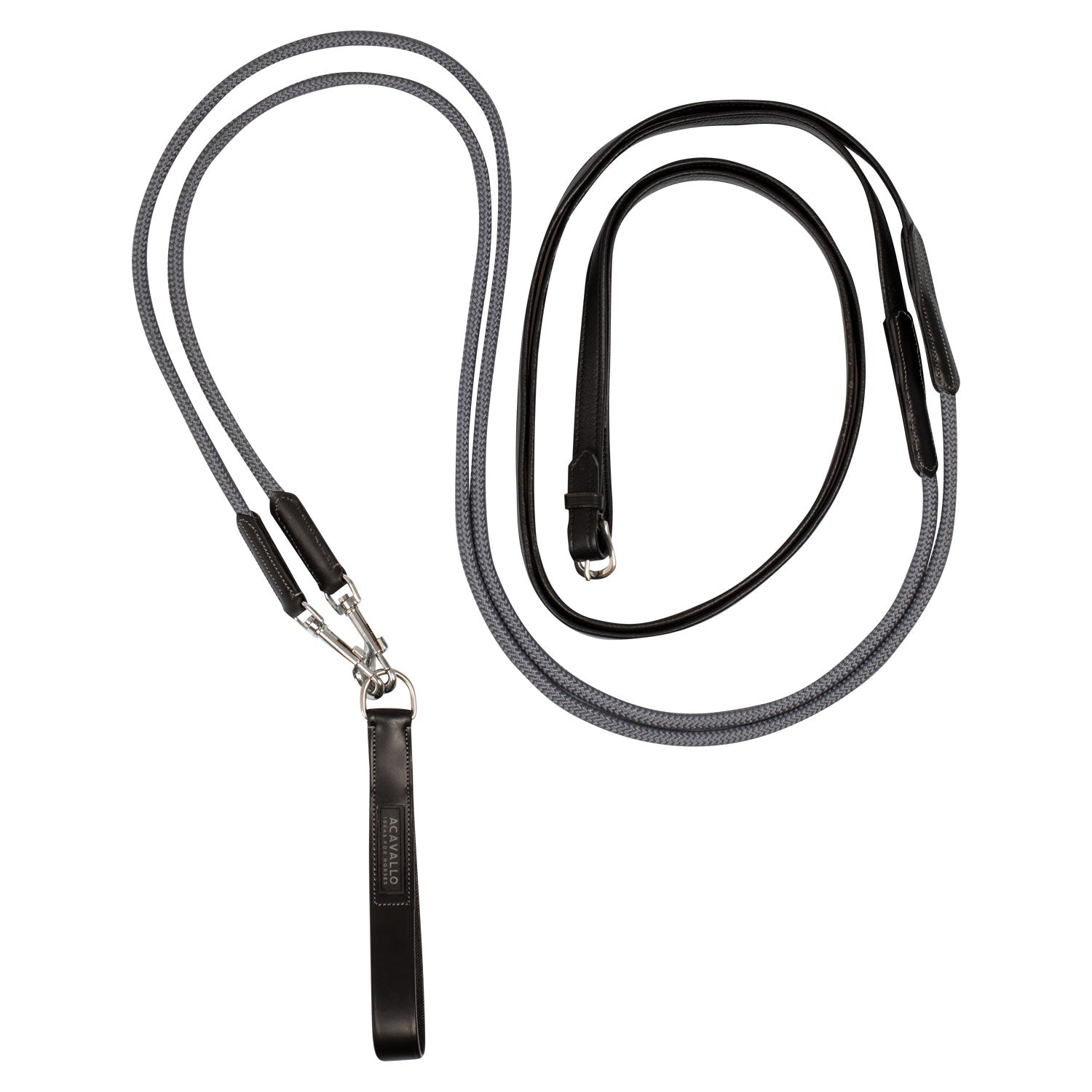 Acavallo Soft Leather Draw Reins with Round Nylon Rope