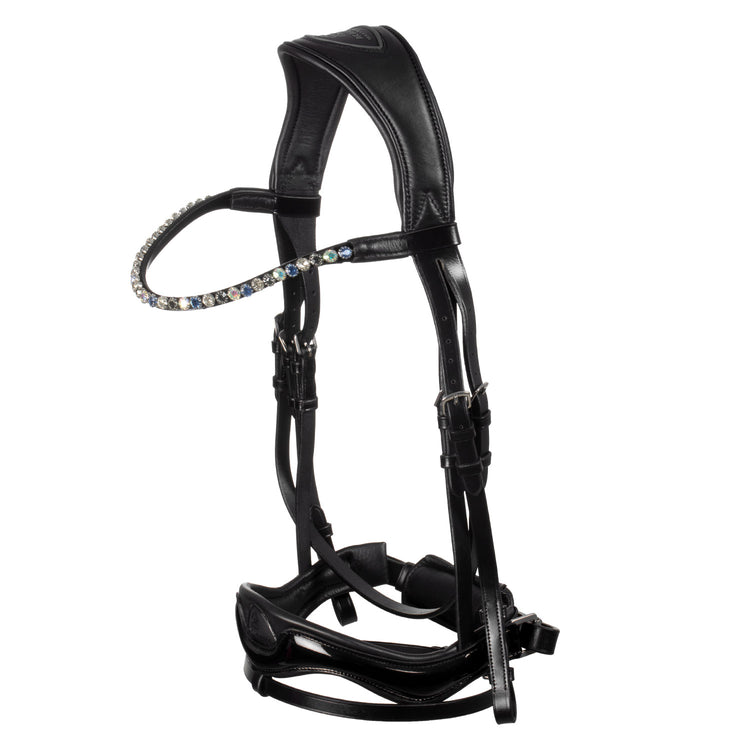 Anatomical leather bridle with padded headpiece and browband