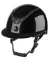 Black shiny horse riding helmet with wide brim