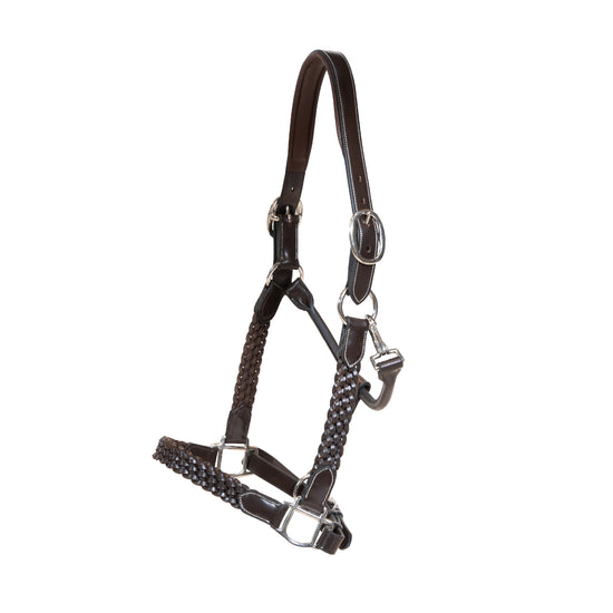 Plaited leather head collar for horses