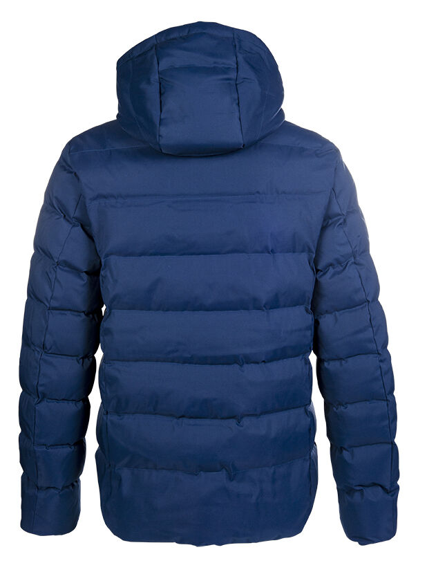 hkm men’s quilted jacket hamburg with hood and press stud pockets blue