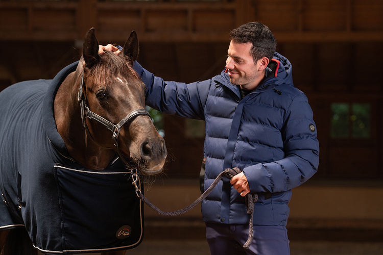 men’s stylish quilted jacket with knitted collar and hoodie