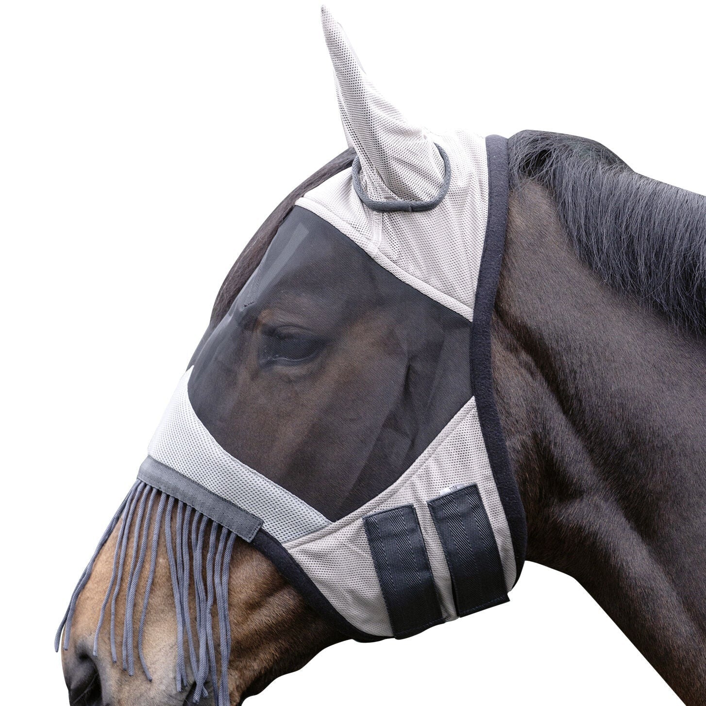 Fly mask with nose fringe