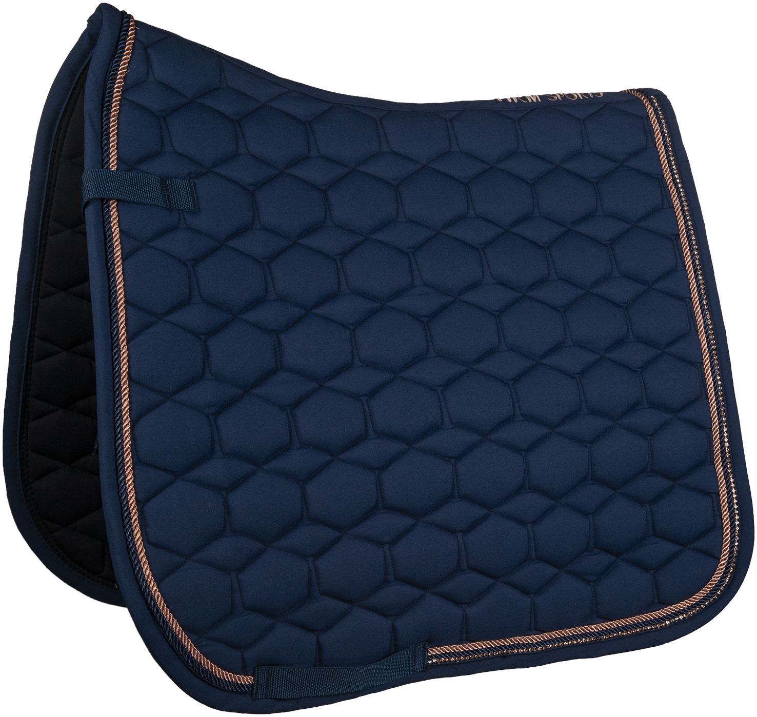 Navy saddle blanket with rose gold details