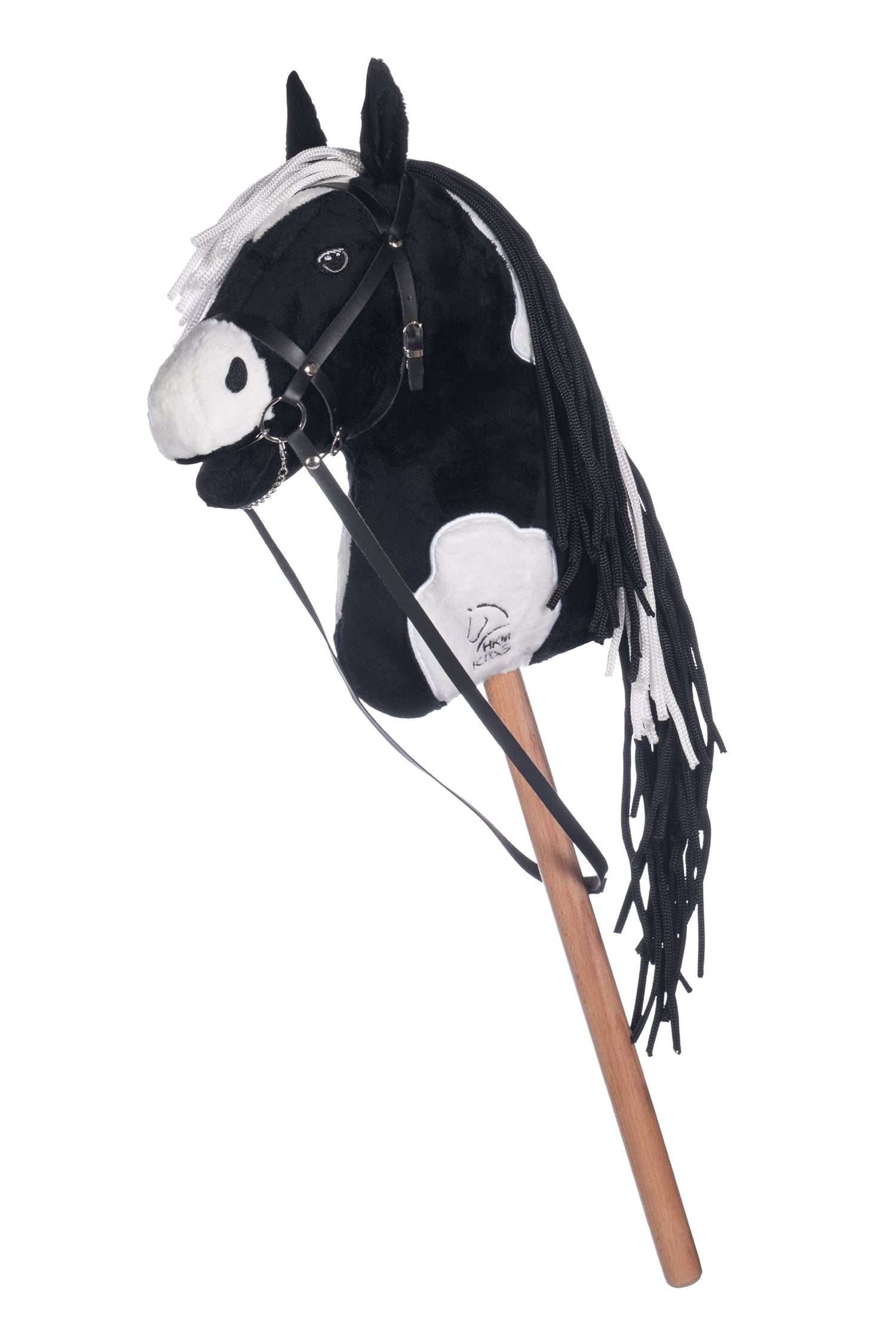 Hobby horsing horse in black and white