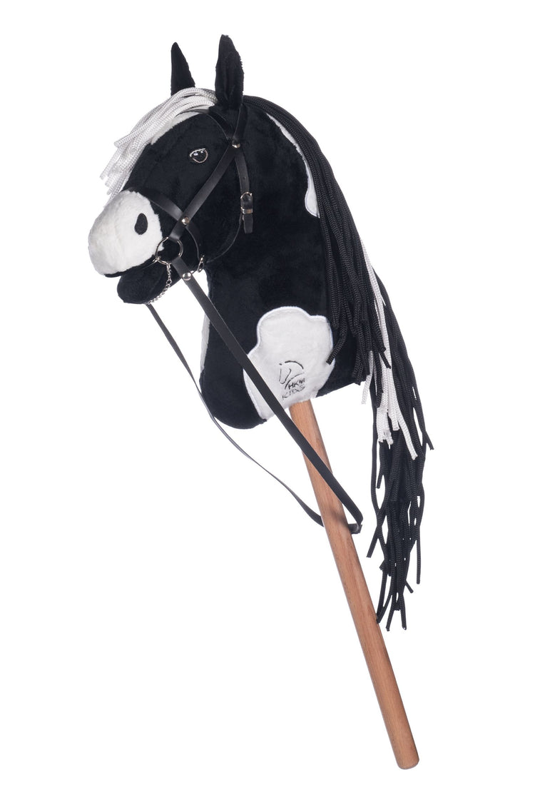 Hobby horsing horse in black and white