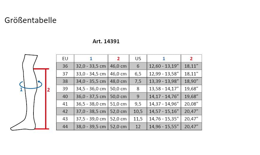 Size Chart for HKM Patent Riding Boots