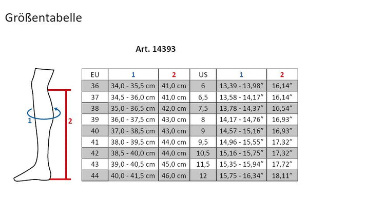 HKM Patent Dressage Boots Size Chart