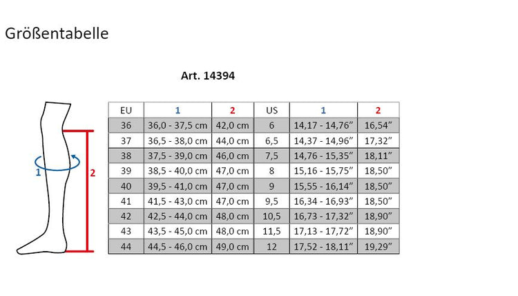 Lynette Riding Boots Size Chart
