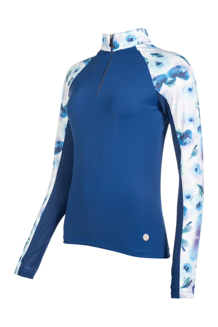 essentials flower riding shirt cooling effect with floral sleeves blue