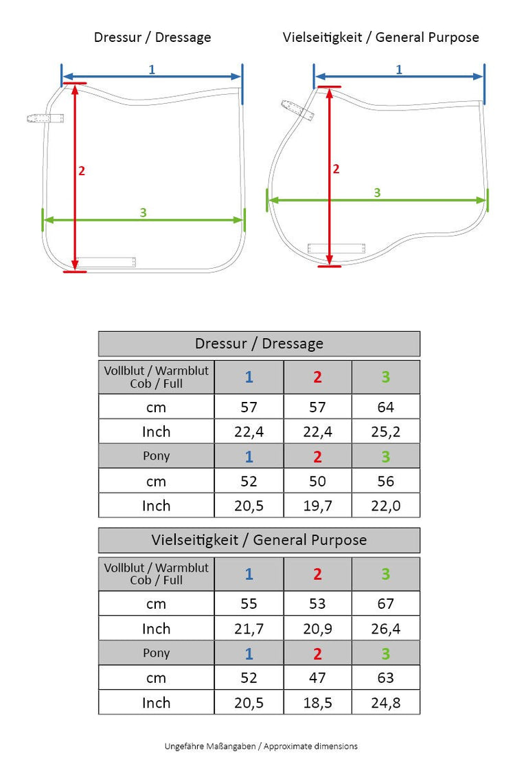 Size Chart HKM Saddle Cloth