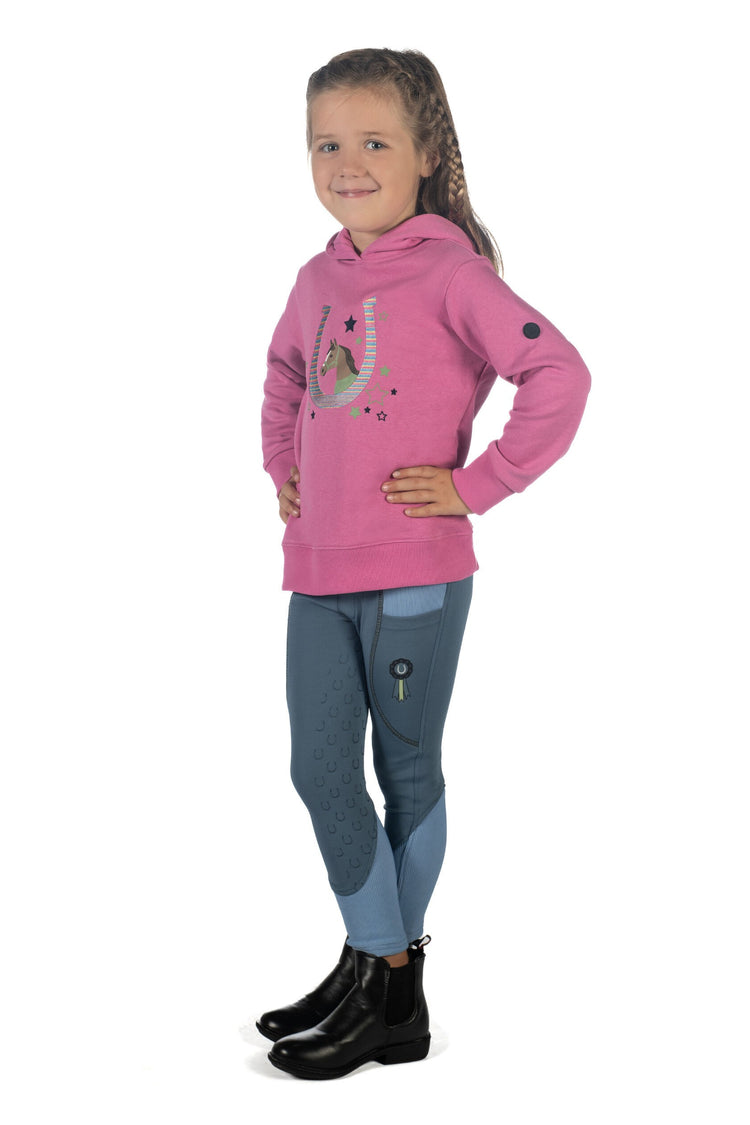 children’s equestrian hoodie with embroidery and ribbed cuffs pink