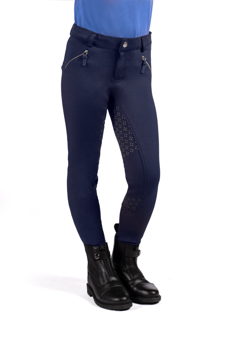 children’s riding pants with zip pockets and adjustable waistband navy