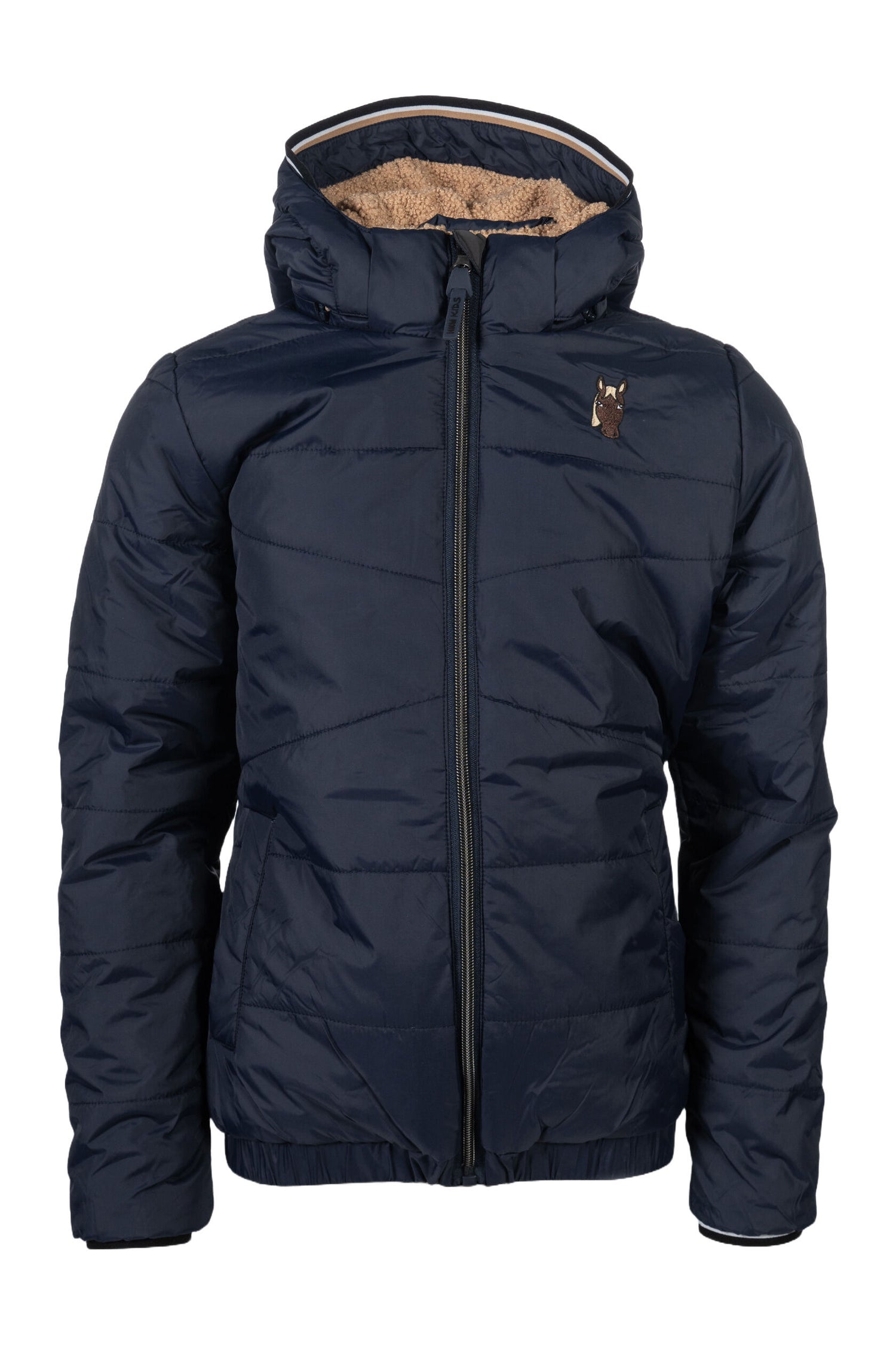 hkm kids riding jacket mia water resistant with horse head detail deep blue
