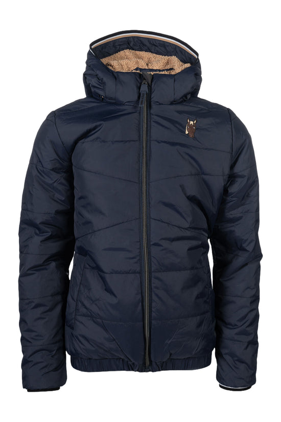 hkm kids riding jacket mia water resistant with horse head detail deep blue
