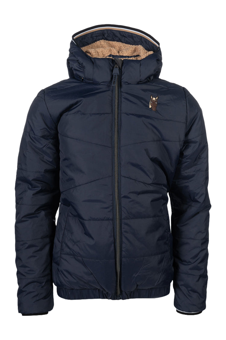 hkm kids riding jacket mia water resistant with horse head detail deep blue