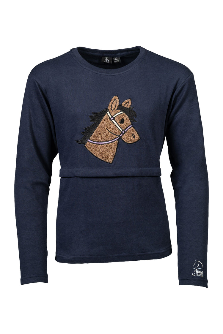 hkm longsleeve shirt mia kids with horse head application deep blue