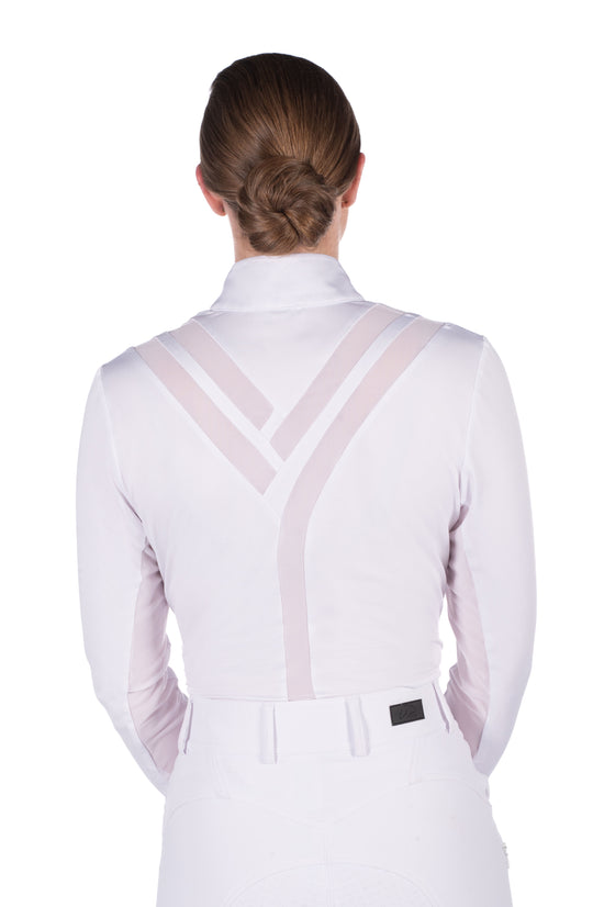 Breathable long sleeve show shirt with mesh fabric inserts
