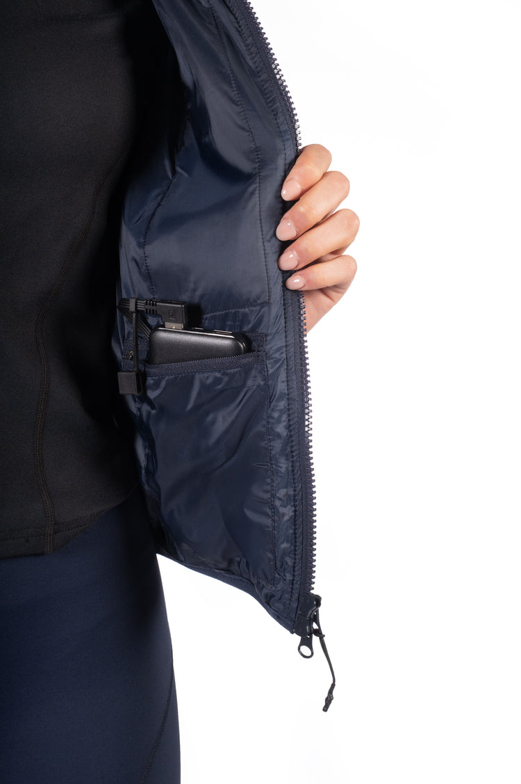 hkm slimline heated riding vest with power bank included deepblue