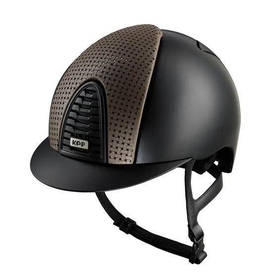 Premium equestrian riding helmet made in Italy black beige