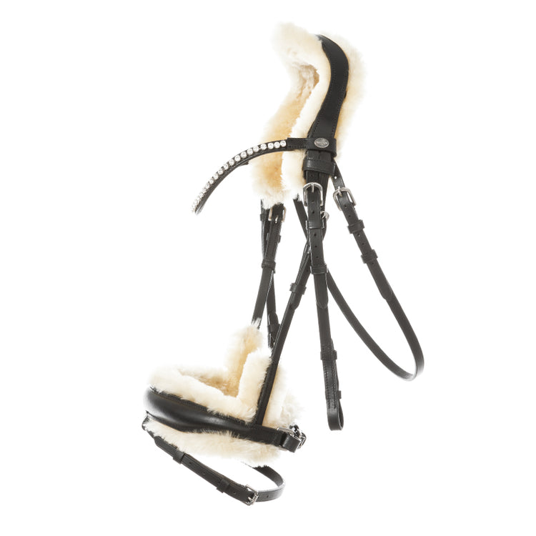 Horse bridle with sheepskin
