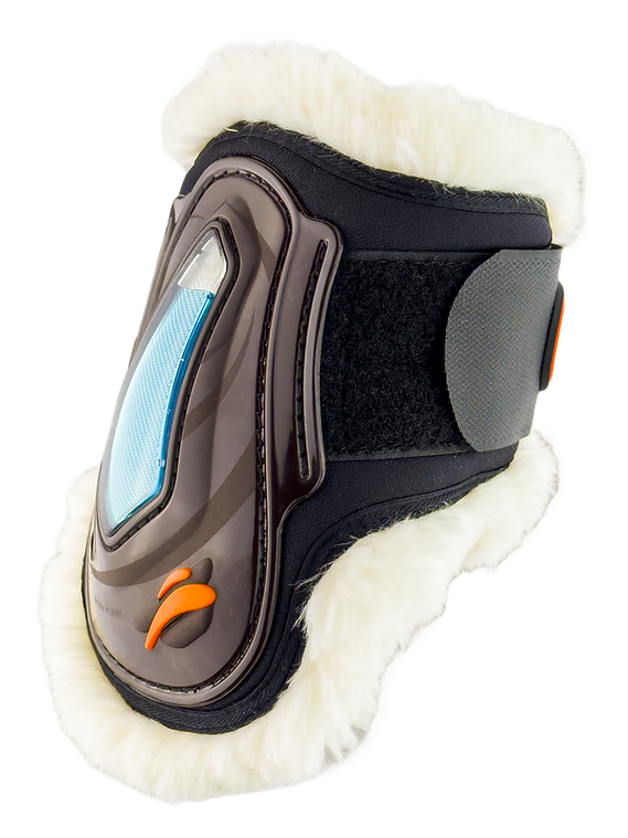 Young horse fetlock boots with sheepskin