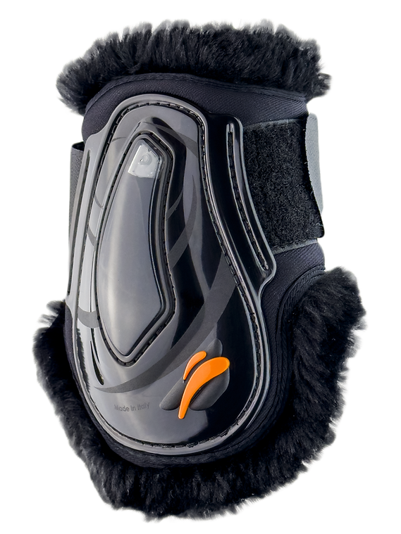 Young horse hind boots with black sheepskin
