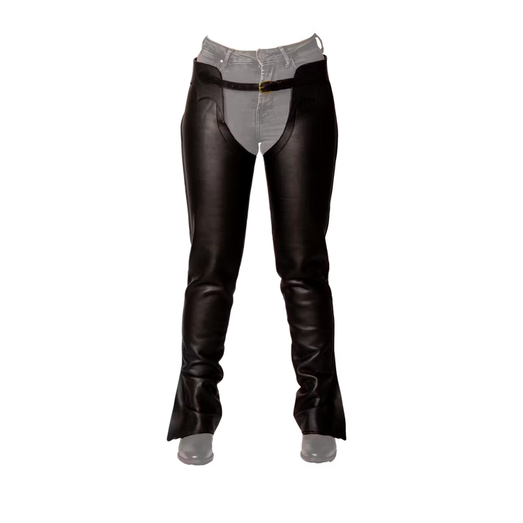 full-grain leather long chaps for riders needing durable protection black