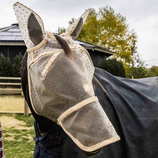 Fly mask with ears and nose protection for horses