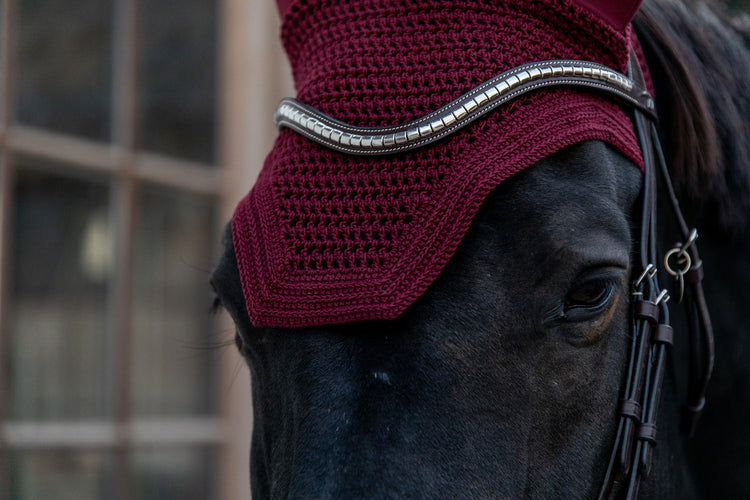 Burgundy colored soundless fly veil