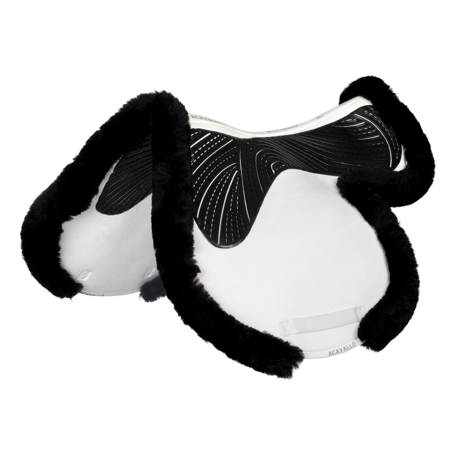 Acavallo numnah in white with black sheepskin edging and black gel