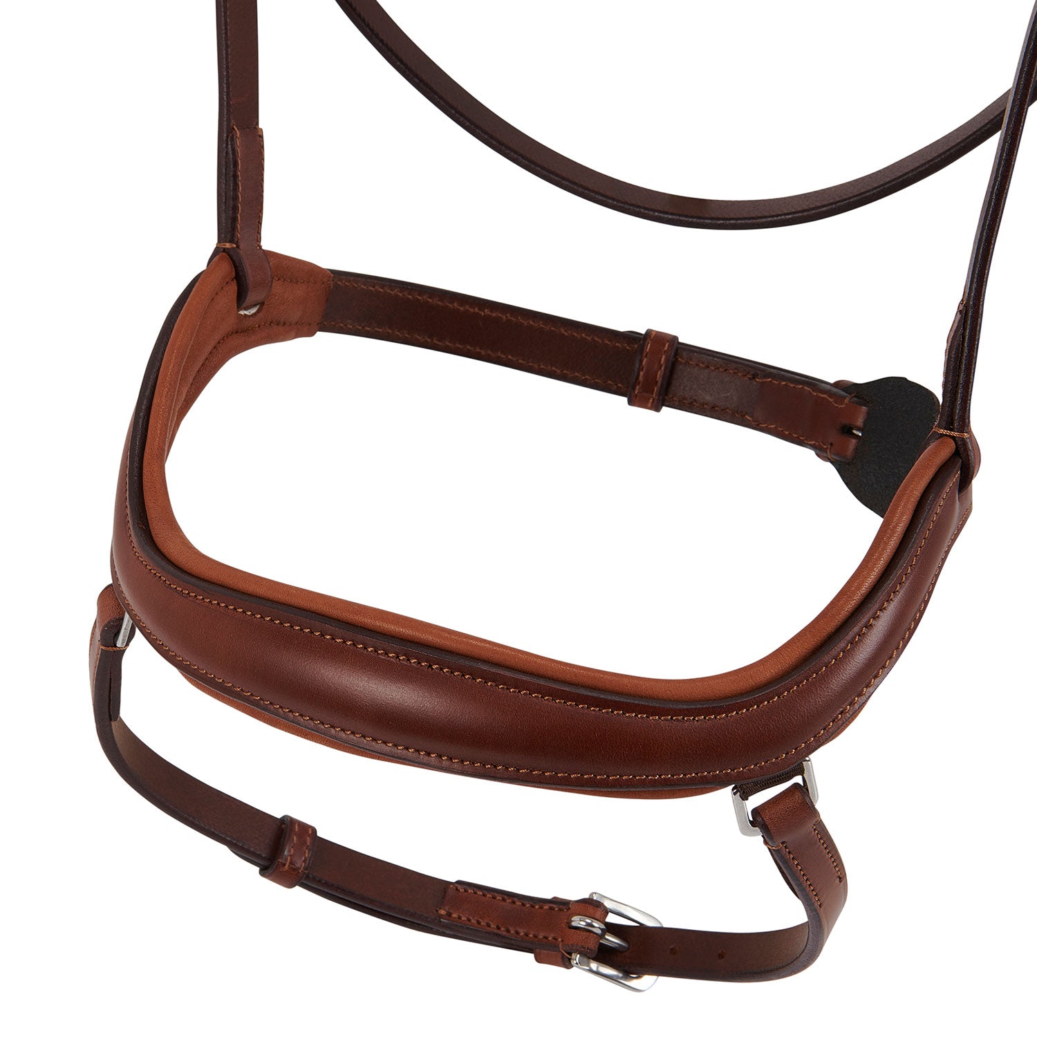 Tan anatomic bridle close up of noseband