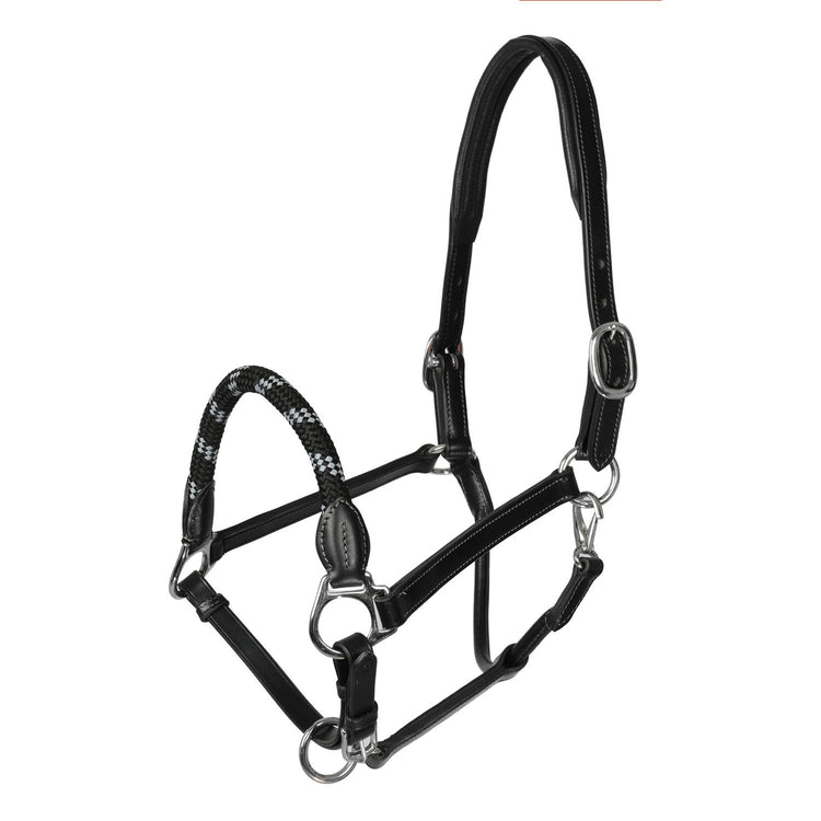 Acavallo Italienisches Lederhalfter mit ergonomischem Genickschutz und Seil-Nasenriemen