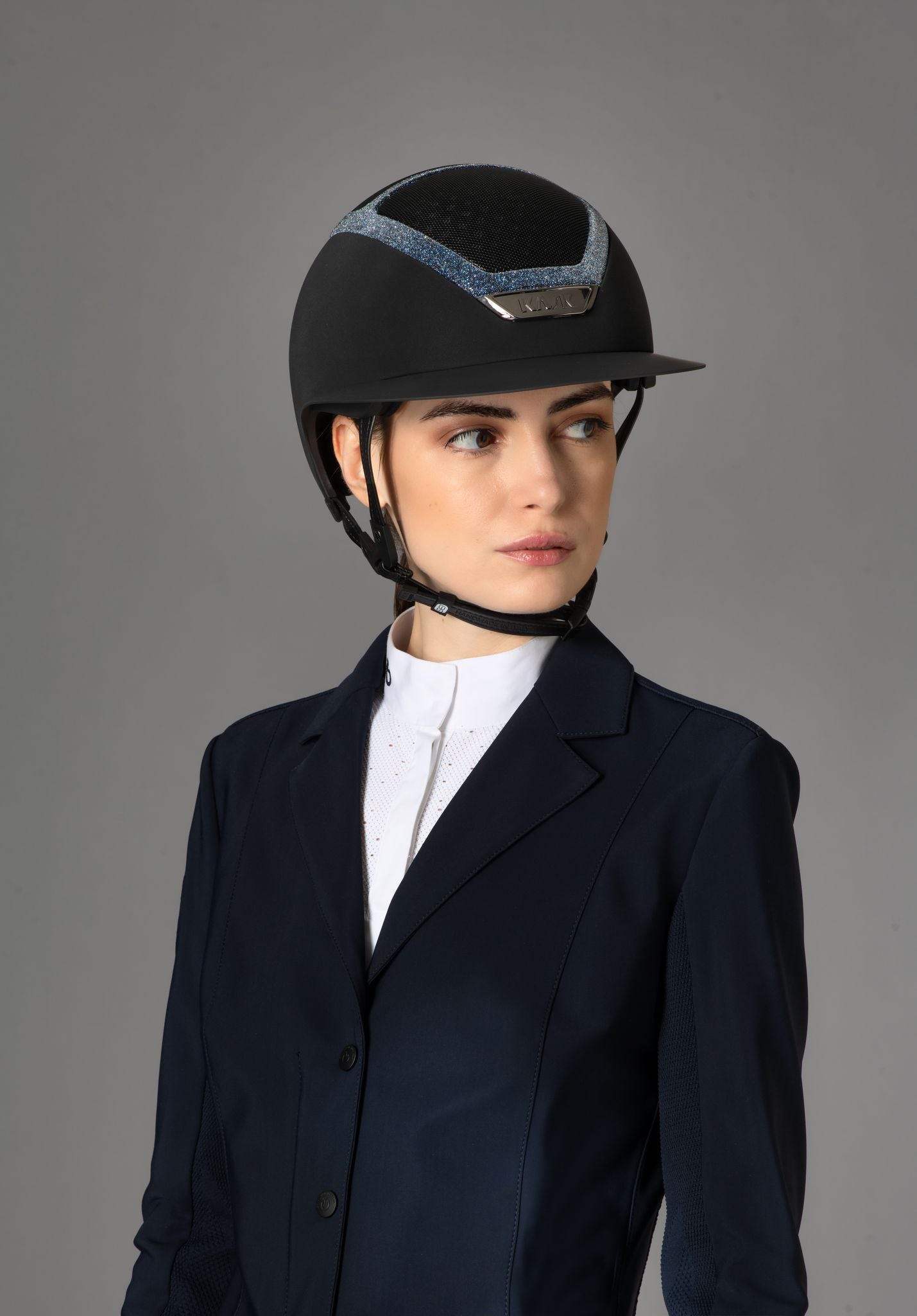 equestrian riding helmet with wide polo visor