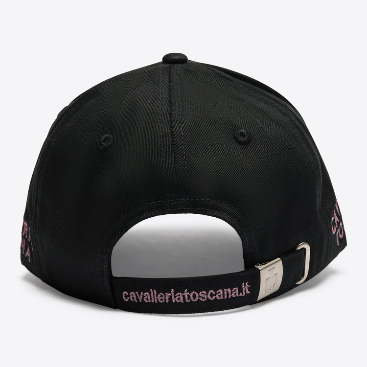 Black equestrian baseball cap with pink details