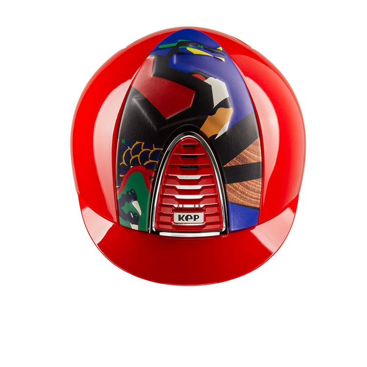 Bright red horse riding helmet