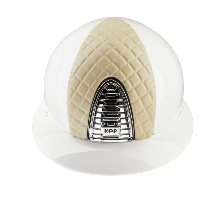 Luxury white equestrian helmet with wide brim