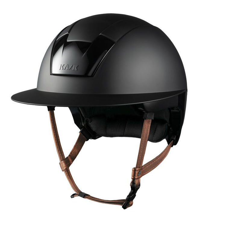kask helmet with brown chin strap