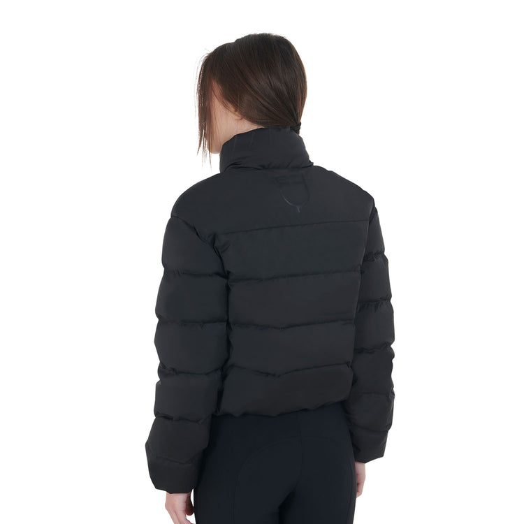 Breathable equestrian winter jacket with high collar and adjustable waist
