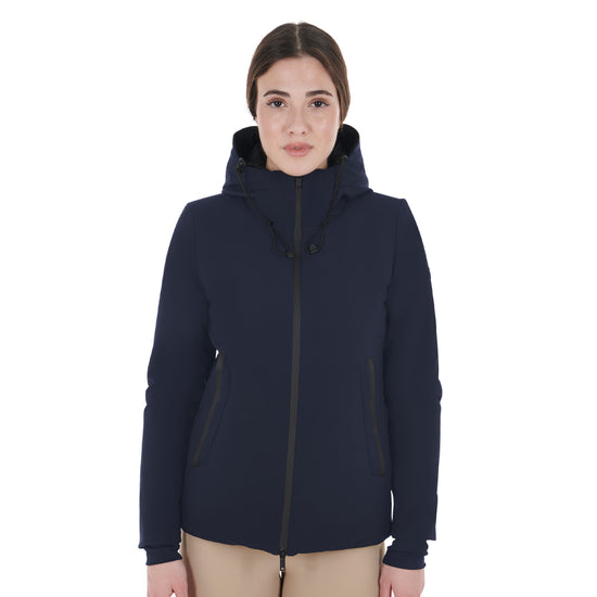 Equestro women’s water-repellent riding jacket with hoodie navy