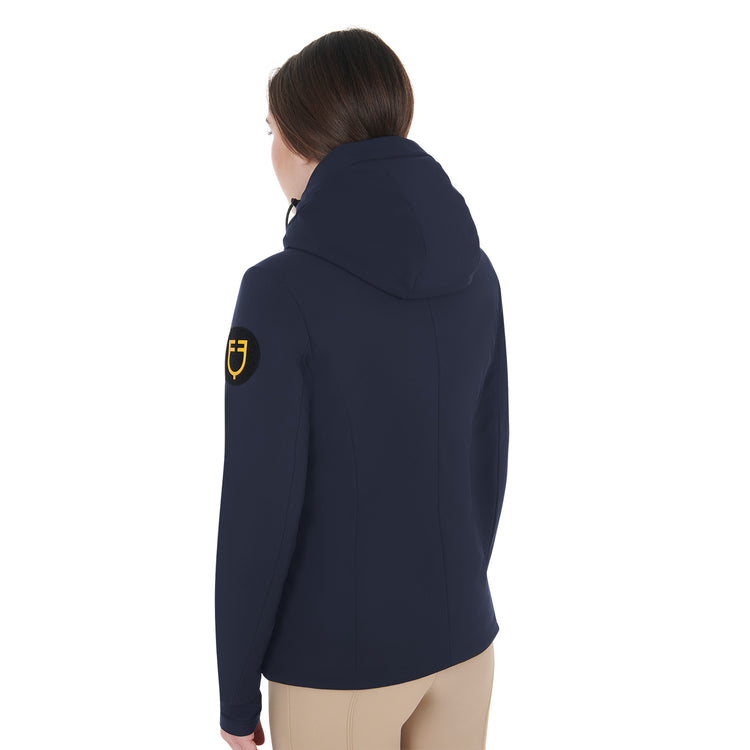 Equestro women’s water-repellent riding jacket with hoodie blue
