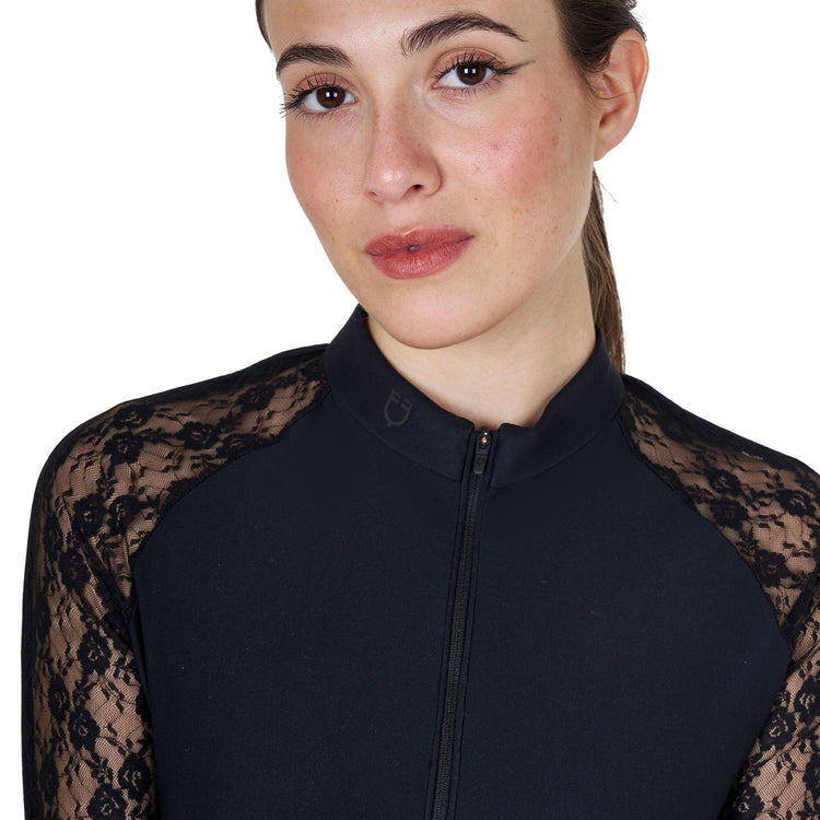 breathable riding top for women with zip and lace detail