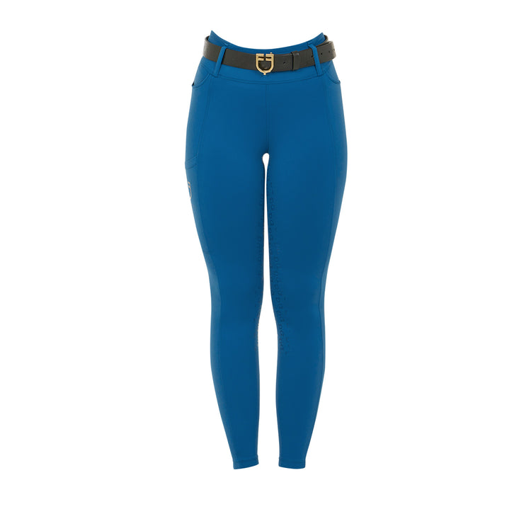 Equestro technical equestrian legging with belt loops blue coral