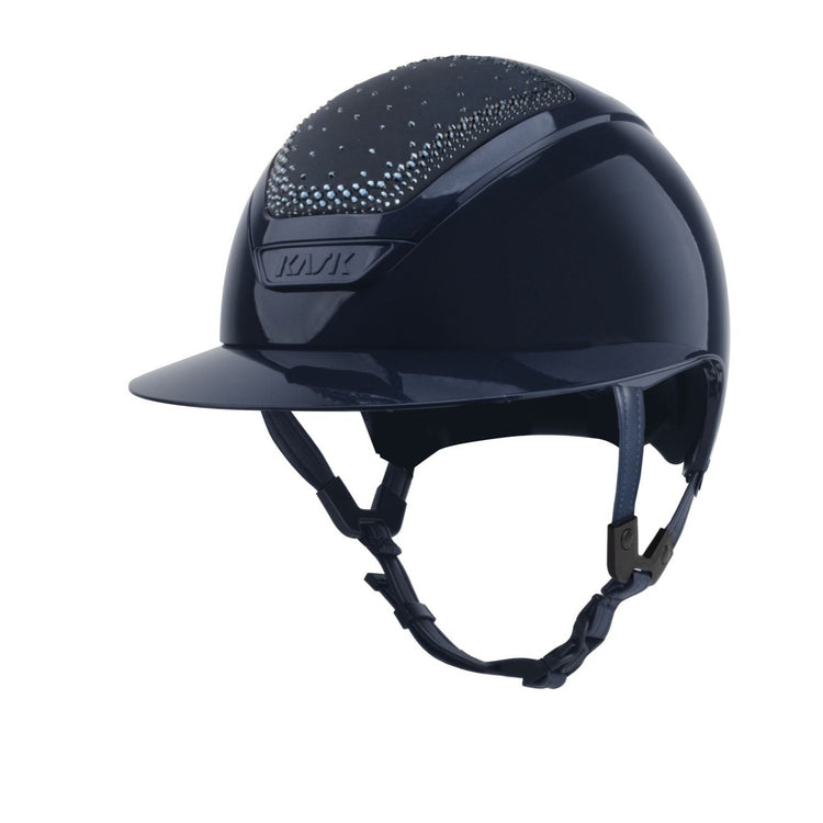 Shiny Navy helmet with wide peak for women
