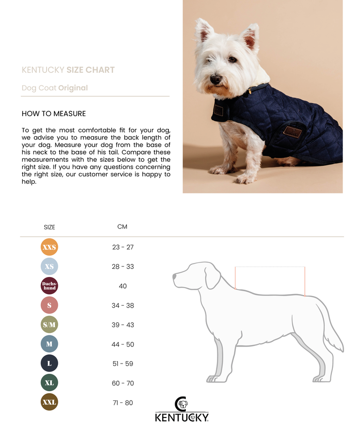 Kentucky dog coat size chart