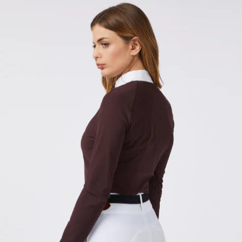 Long sleeve ladies competition shirt in burgundy