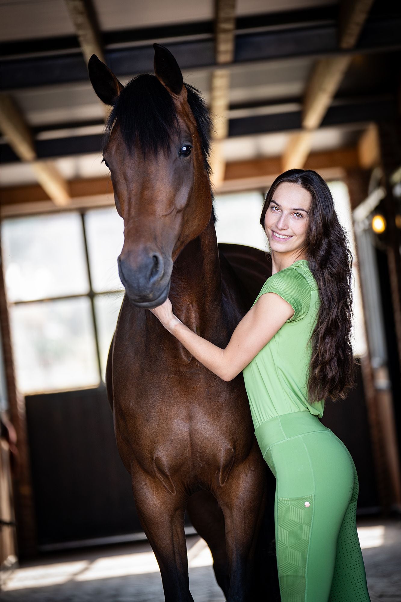 Green horse riding outfit