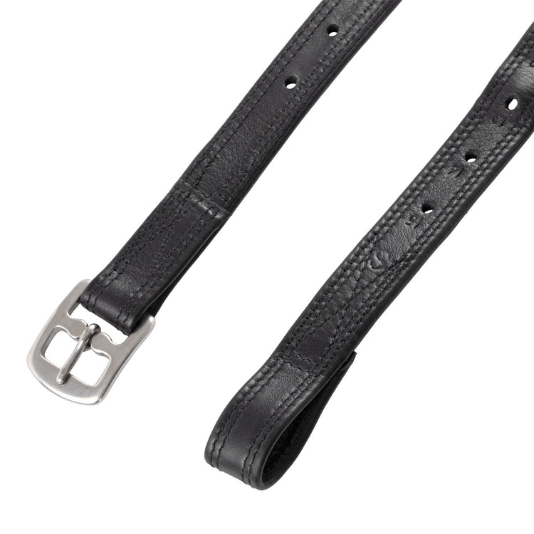 Dressage stirrup leathers with reinforced nylon construction