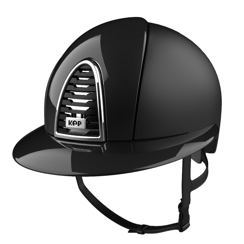 Black horse riding helmet with polo visor