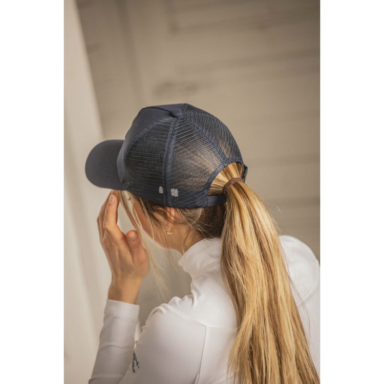 Equestrian baseball cap with mesh back for a stylish and functional riding-inspired look.
